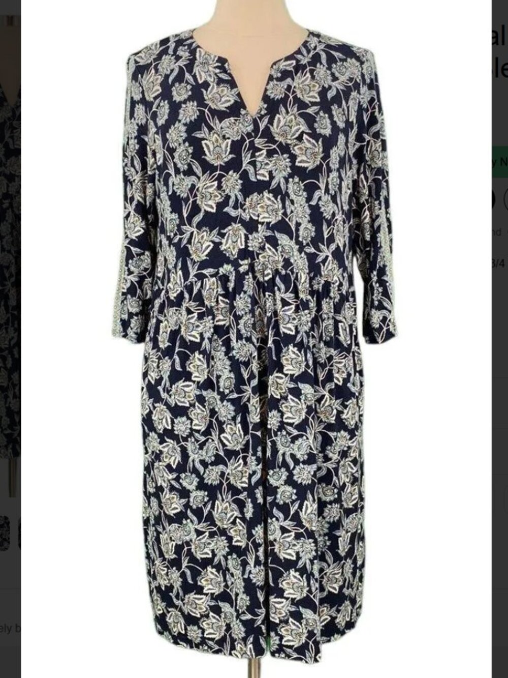 J. Jill 3/4 Sleeve Navy Floral Dress Size Large